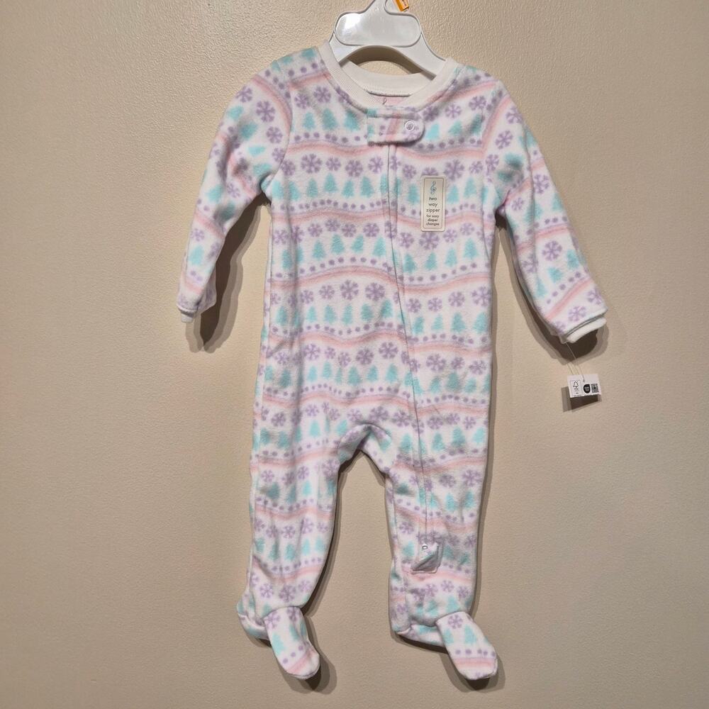 Lullaby Lane Two Way Zipper Footie Pajama 3-6 Months White Snowflake